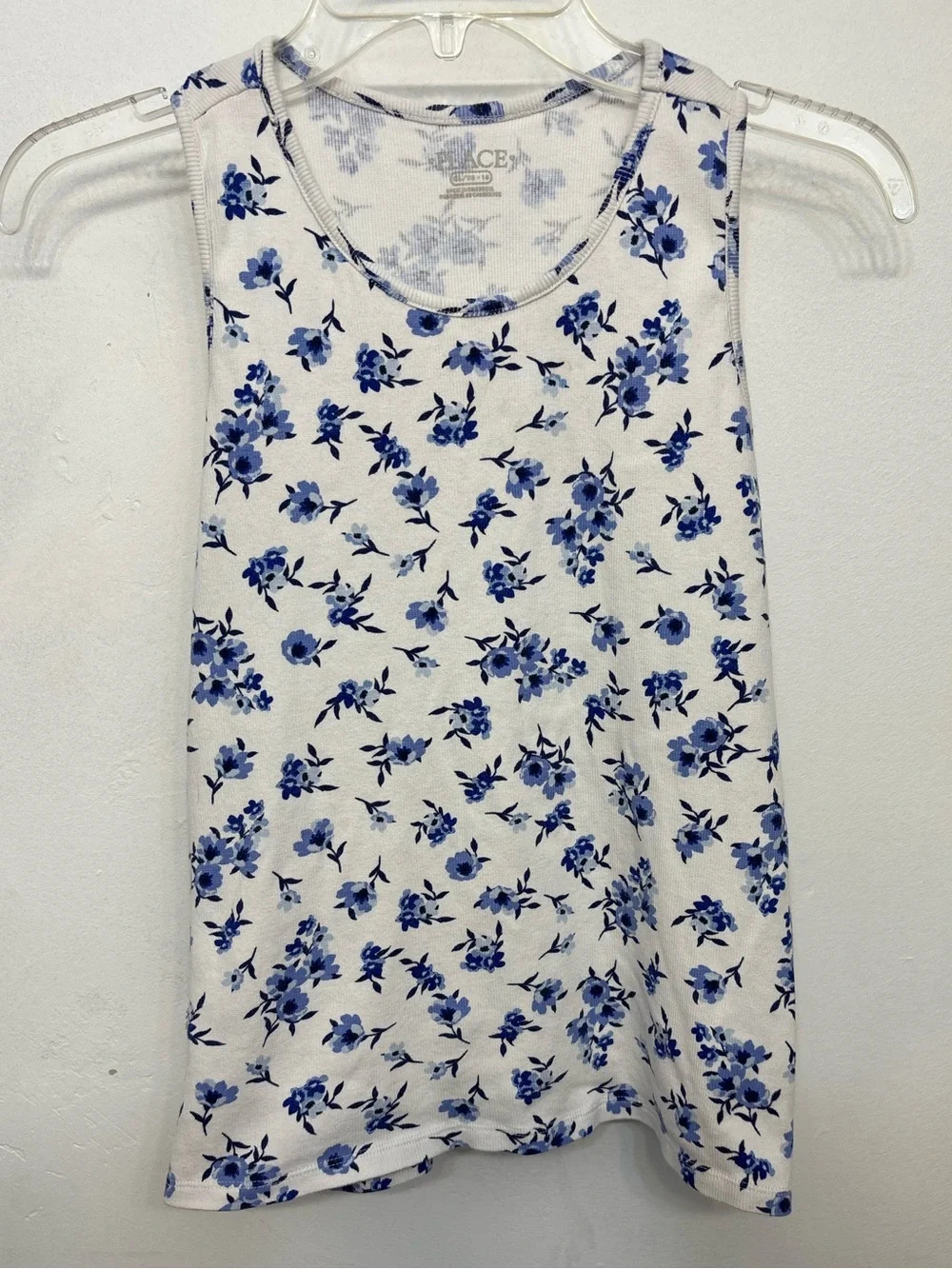 Children’s Place White & Blue Floral Ribbed Tank Top Kids Girls Size XL 14 NWOT